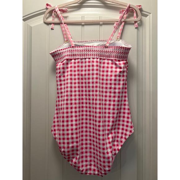 Lands’‎ End Women’s Draper James Bathing Smocked One-Piece Suit Sz 10 White Pink - Picture 2 of 3